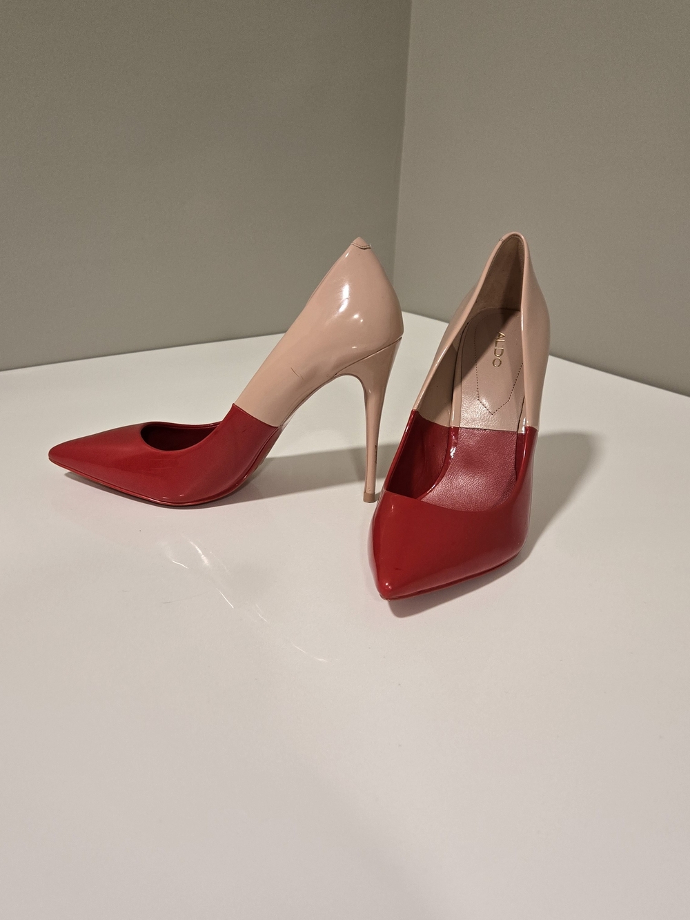 Aldo Two-Tone Red and Nude Patent Stiletto Pumps